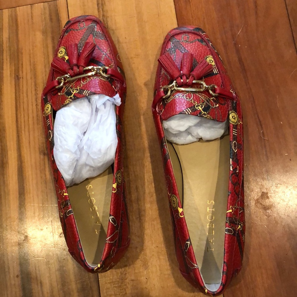 Talbots equestrian red rust tassels loafers
